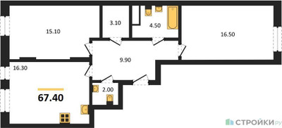 Планировка двухкомнатной(квартира) площадью 67.4 квадратных метров в ЖК “ЖК Переделкино Ближнее”