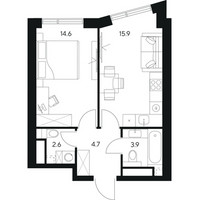 Планировка однокомнатной(квартира) площадью 41.7 квадратных метров в “ЖК Нексус от Аквилон”