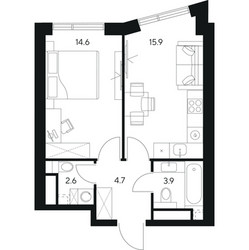 Планировка однокомнатной(квартира) площадью 41.7 квадратных метров в ЖК “ЖК Нексус от Аквилон”