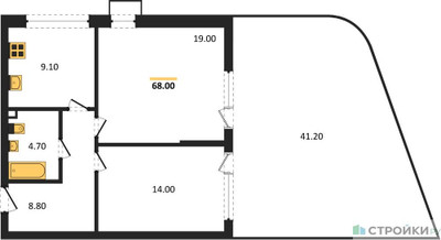 Планировка двухкомнатной(квартира) площадью 68 квадратных метров в ЖК “ЖК Скандинавия”