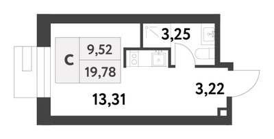 Планировка студии(квартира) площадью 19.82 квадратных метров в ЖК “ЖК Smart Garden (Смарт Гарден)”