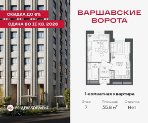 Планировка однокомнатной(квартира) площадью 35.8 квадратных метров в ЖК “ЖК Варшавские ворота”