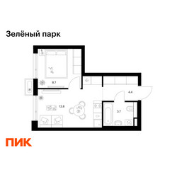Планировка однокомнатной(квартира) площадью 30.6 квадратных метров в ЖК “ЖК Зеленый парк”