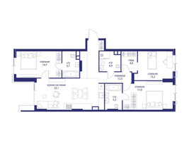 Планировка трехкомнатной(квартира) площадью 101.8 квадратных метров в “ЖК Событие”