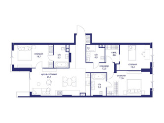 Планировка трехкомнатной(квартира) площадью 101.8 квадратных метров в ЖК “ЖК Событие”