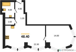 Планировка однокомнатной(квартира) площадью 48.4 квадратных метров в “Акценты”
