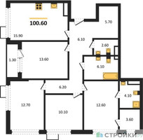 Планировка 4+ комнатной(квартира) площадью 100.6 квадратных метров в “ЖК Южные сады”