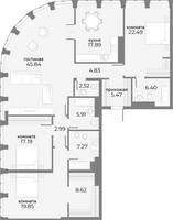 Планировка 4+ комнатной(апартаменты) площадью 173.2 квадратных метров в “ЖК Sky View (Скай Вью)”