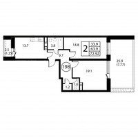 Планировка двухкомнатной(квартира) площадью 72.9 квадратных метров в “ЖК Космос”