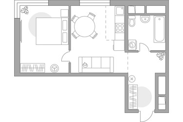 Планировка двухкомнатной(квартира) площадью 33.48 квадратных метров в ЖК “ЖК Аникеевский”