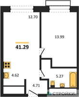Планировка однокомнатной(квартира) площадью 41.29 квадратных метров в “ЖК LIFE Варшавская”