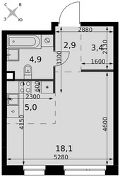 Планировка студии(квартира) площадью 34.3 квадратных метров в ЖК “ЖК Симоновский вал”