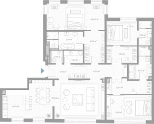 Планировка трехкомнатной(квартира) площадью 182.4 квадратных метров в ЖК “ЖК Николь”