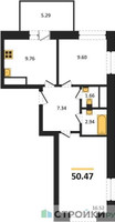 Планировка двухкомнатной(квартира) площадью 50.47 квадратных метров в “ЖК ВОСТОК II”