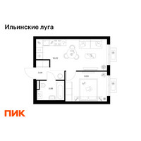Планировка однокомнатной(квартира) площадью 32.49 квадратных метров в “ЖК Ильинские луга”