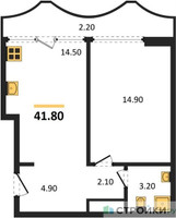 Планировка однокомнатной(квартира) площадью 41.8 квадратных метров в “ЖК Союз (СВАО)”