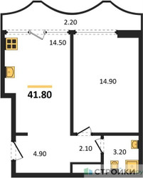 Планировка однокомнатной(квартира) площадью 41.8 квадратных метров в ЖК “ЖК Союз (СВАО)”