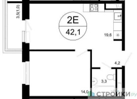 Планировка однокомнатной(квартира) площадью 42 квадратных метров в “ЖК Одинцовские кварталы”