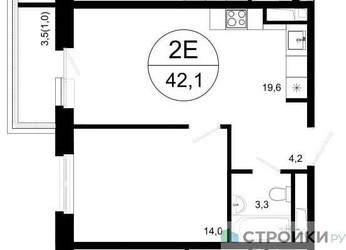 Планировка однокомнатной(квартира) площадью 42 квадратных метров в ЖК “ЖК Одинцовские кварталы”