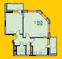 Планировка двухкомнатной(квартира) площадью 69.2 квадратных метров в “ЖК Центральный (Щёлково)”