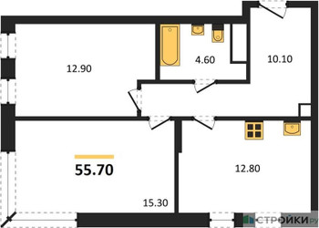 Планировка двухкомнатной(квартира) площадью 55.7 квадратных метров в ЖК “ЖК Переделкино Ближнее”