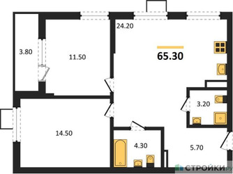 Планировка двухкомнатной(квартира) площадью 65.3 квадратных метров в ЖК “ЖК Деснаречье”