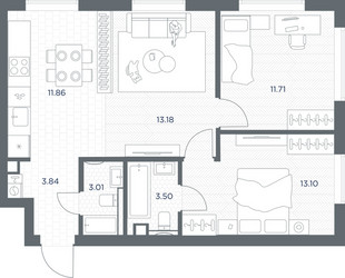 Планировка двухкомнатной(квартира) площадью 60.2 квадратных метров в ЖК “ЖК TATE (Тэйт)”