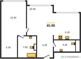 Планировка однокомнатной(квартира) площадью 66 квадратных метров в “ЖК OPUS (Опус)”