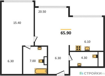 Планировка однокомнатной(квартира) площадью 66 квадратных метров в ЖК “ЖК OPUS (Опус)”