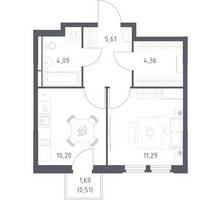 Планировка однокомнатной(квартира) площадью 36.06 квадратных метров в “ЖК Космический Квартал”