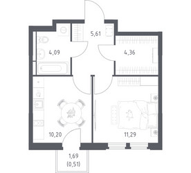 Планировка однокомнатной(квартира) площадью 36.06 квадратных метров в ЖК “ЖК Космический Квартал”