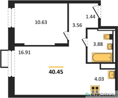 Планировка однокомнатной(квартира) площадью 40.45 квадратных метров в “ЖК Пятницкие луга”