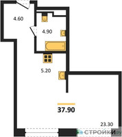 Планировка студии(квартира) площадью 37.9 квадратных метров в “ЖК STONE Sokolniki (Сокольники)”