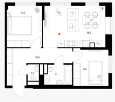 Планировка двухкомнатной(квартира) площадью 54.2 квадратных метров в “ЖК Саларьево парк”