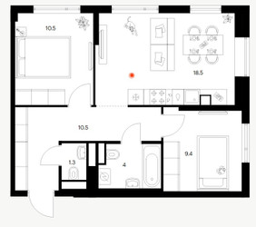 Планировка двухкомнатной(квартира) площадью 54.2 квадратных метров в ЖК “ЖК Саларьево парк”