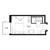 Планировка студии(апартаменты) площадью 23 квадратных метров в “ЖК Аквилон Signal (Аквилон Сигнал)”