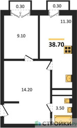 Планировка однокомнатной(квартира) площадью 38.7 квадратных метров в ЖК “ЖК Южная Долина”