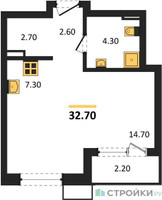 Планировка студии(квартира) площадью 32.7 квадратных метров в “ЖК Дзен-кварталы”