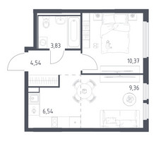 Планировка однокомнатной(квартира) площадью 34.64 квадратных метров в “ЖК Остафьево”