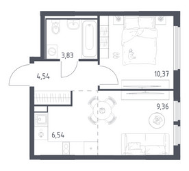 Планировка однокомнатной(квартира) площадью 34.64 квадратных метров в ЖК “ЖК Остафьево”
