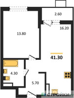 Планировка однокомнатной(квартира) площадью 41.3 квадратных метров в “ЖК Деснаречье”