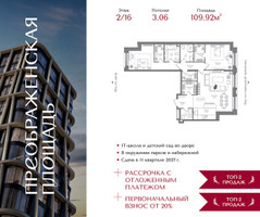 Планировка двухкомнатной(квартира) площадью 109.92 квадратных метров в “ЖК Преображенская Площадь”