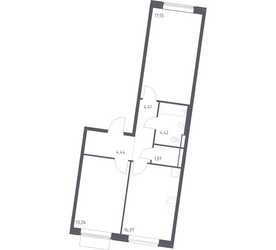 Планировка двухкомнатной(квартира) площадью 60.02 квадратных метров в ЖК “ЖК Квартал Западный”