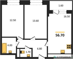 Планировка двухкомнатной(квартира) площадью 56.7 квадратных метров в ЖК “ЖК Пушкино Град”