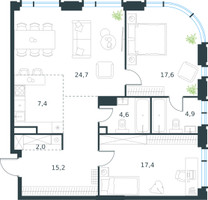 Планировка трехкомнатной(квартира) площадью 93.8 квадратных метров в “ЖК Level Академическая”