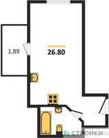Планировка студии(квартира) площадью 26.8 квадратных метров в “ЖК Радость (Радумля Парк)”