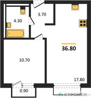 Планировка однокомнатной(апартаменты) площадью 36.8 квадратных метров в “ЖК Равновесие”