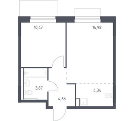 Планировка однокомнатной(квартира) площадью 38.31 квадратных метров в ЖК “ЖК Новое Внуково”