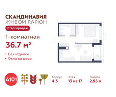 Планировка однокомнатной(квартира) площадью 36.7 квадратных метров в “ЖК Скандинавия”