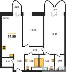 Планировка двухкомнатной(квартира) площадью 74.5 квадратных метров в ЖК “ЖК Союз (СВАО)”